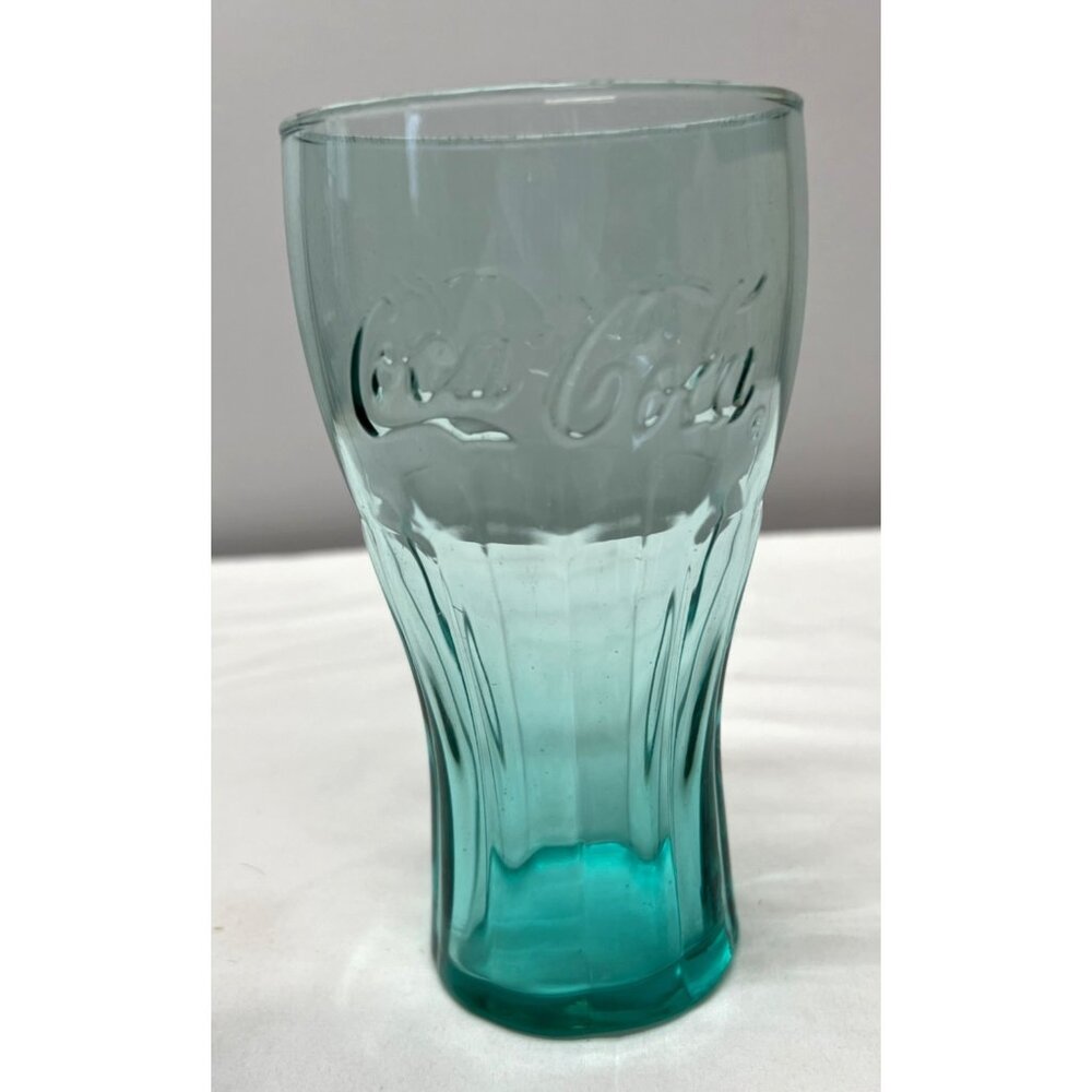 Coca-Cola Embossed Glass Tumbler 6 Inches Tall Classic Collectible Green